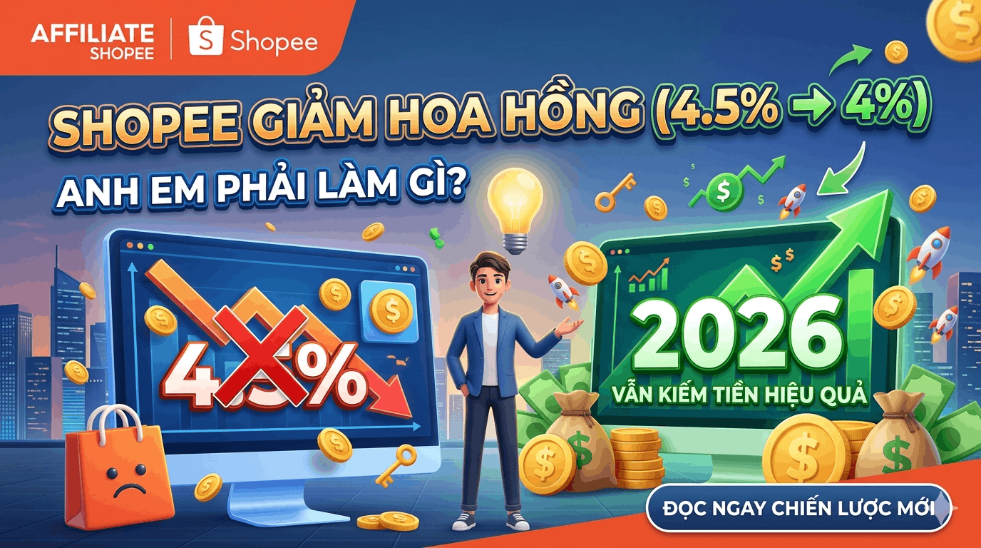 Hoa hồng affiliate Shopee giảm từ 4.5% → 4% thì anh em affiliate phải làm gì? 8 Chiến lược “cứu” thu nhập ngay tháng 4/2026
