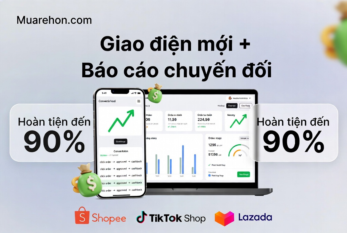 Muarehon.com ra mắt giao diện mới và Báo cáo chuyển đổi – Mua sắm hoàn tiền dễ theo dõi hơn bao giờ hết