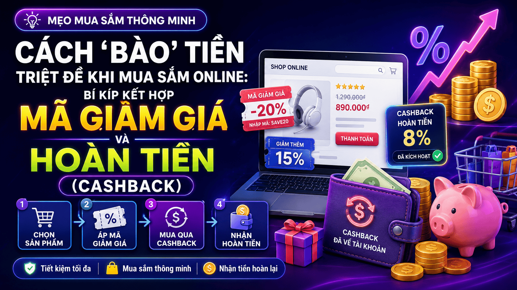 Cách "Bào" Tiền Triệt Để Khi Mua Sắm Online: Bí Kíp Kết Hợp Mã Giảm Giá Và Hoàn Tiền (Cashback)