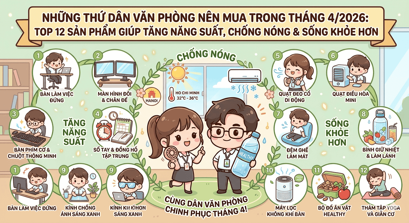 Những Thứ Dân Văn Phòng Nên Mua Trong Tháng 4/2026: Top 12 Sản Phẩm Giúp Tăng Năng Suất, Chống Nóng & Sống Khỏe Hơn
